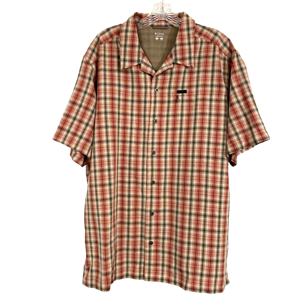 Columbia Large Shirt Button Up Short Sleeve Casual Outdoor Plaid Dad Fishing